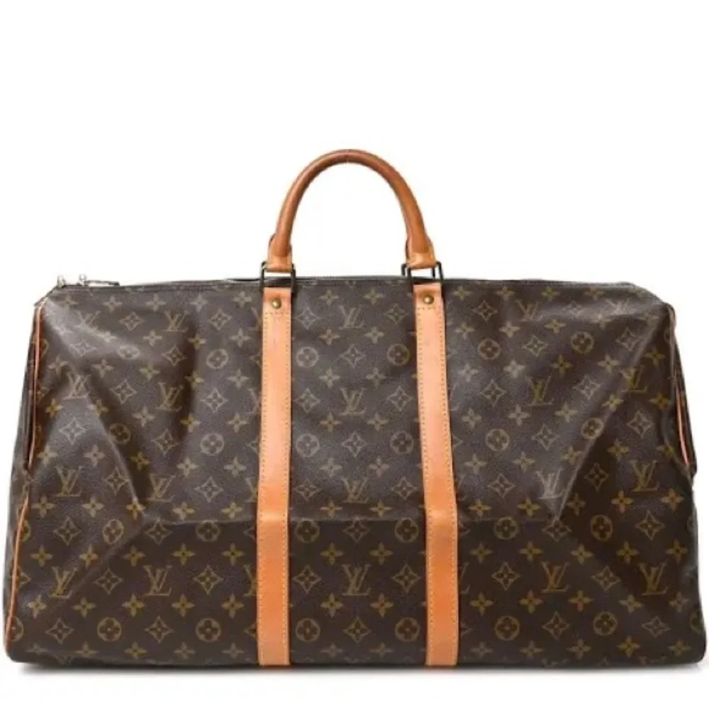 Louis Vuitton Brown Monogram Duffel Bag with Tan Leather